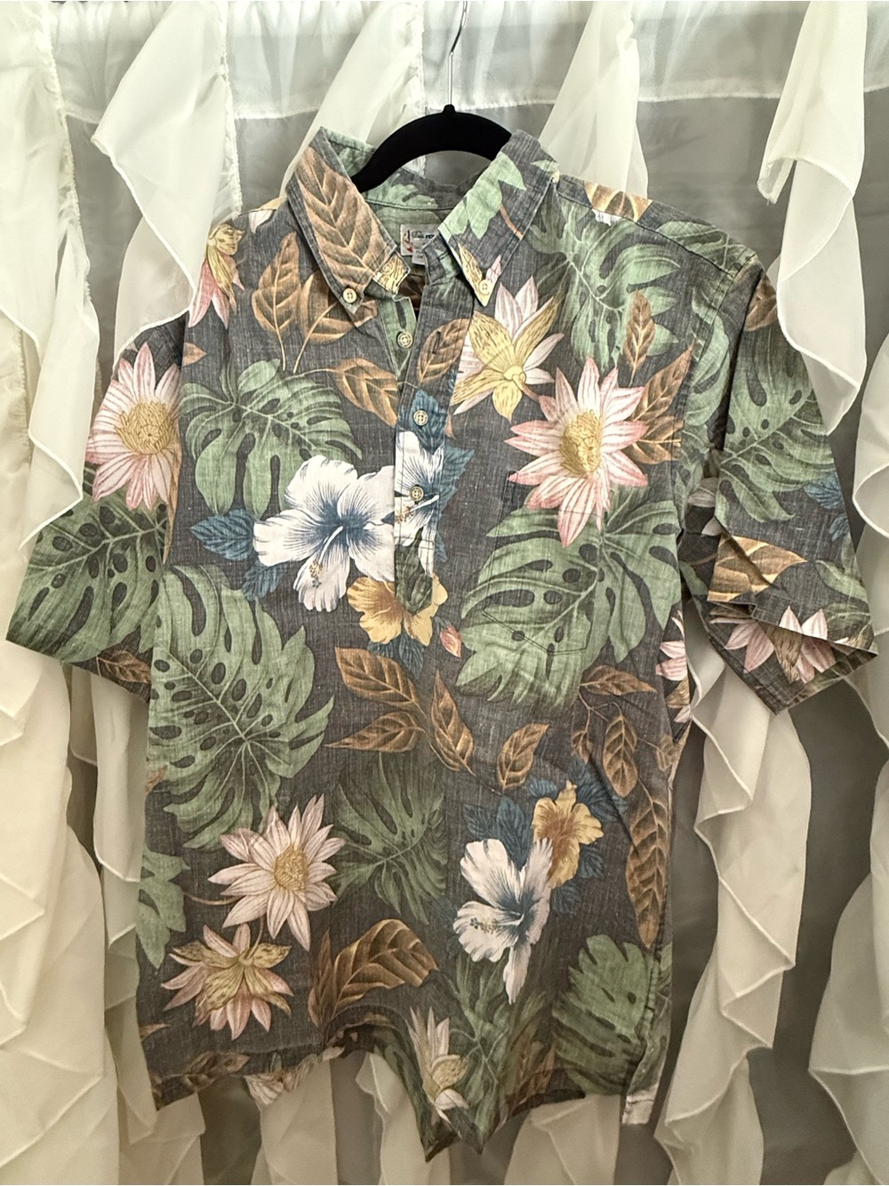 reyn spooner Green and Gray Hawaiian Print Camp Shirt